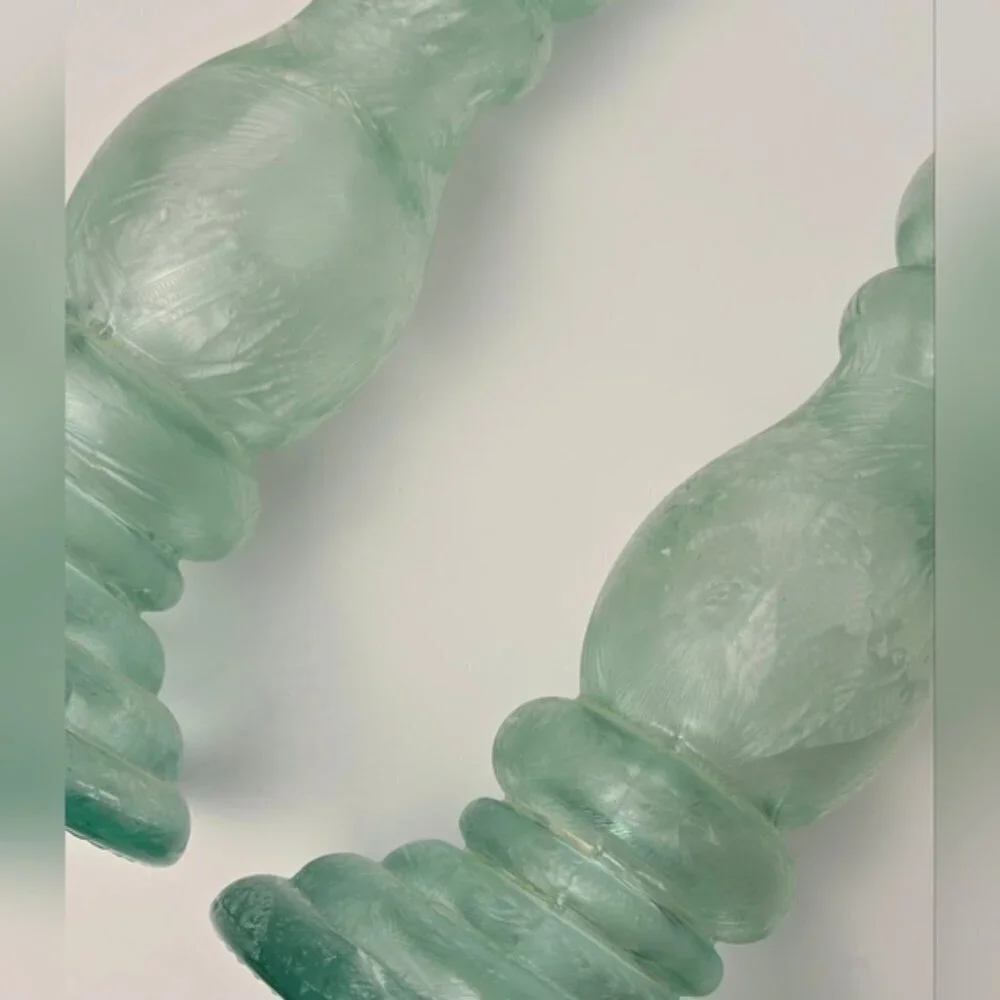 Spanish Recycled Green Glass Candlesticks Set 8” Vintage Style Pair